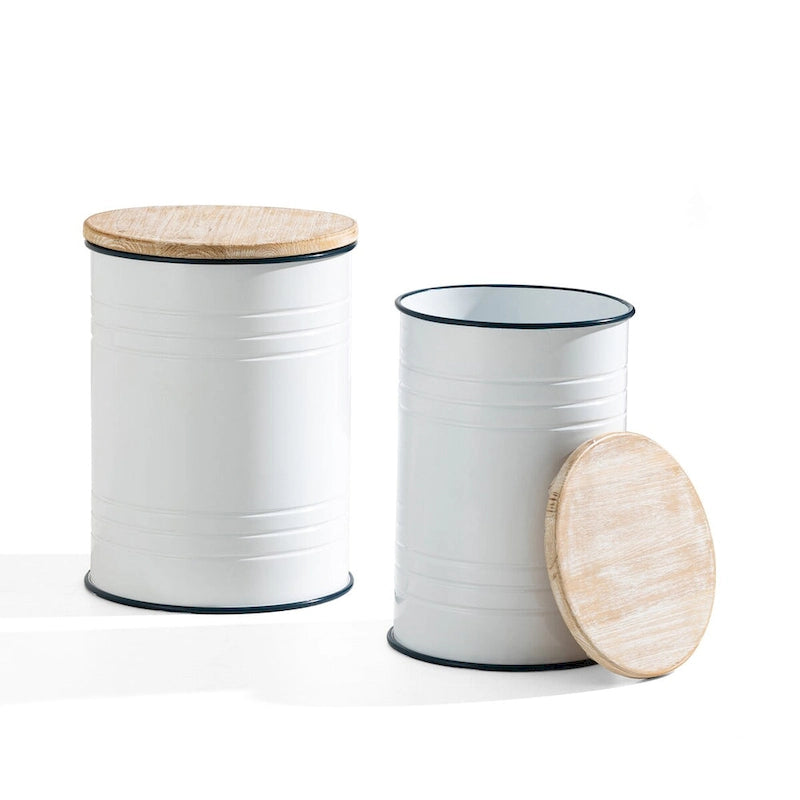 Lot de 2 tables d'appoint de rangement émaillées style ferme, pour l'intérieur ou l'extérieur