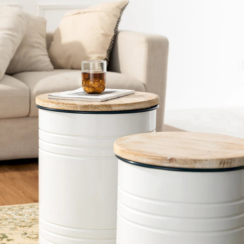 Lot de 2 tables d'appoint de rangement émaillées style ferme, pour l'intérieur ou l'extérieur