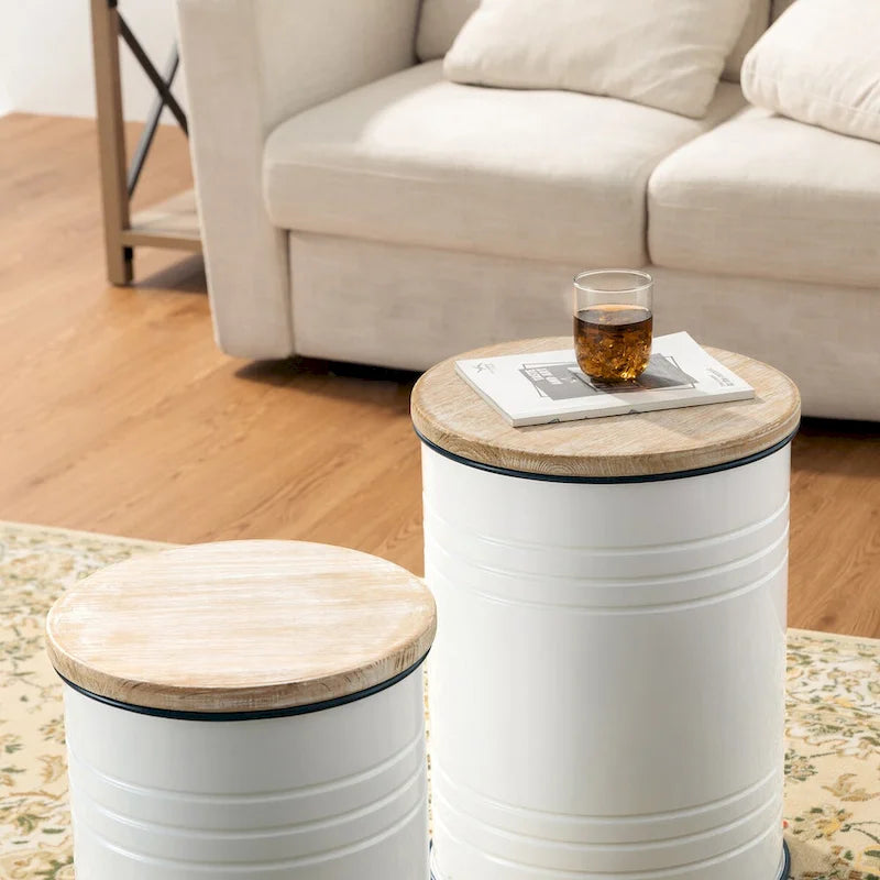 Lot de 2 tables d'appoint de rangement émaillées style ferme, pour l'intérieur ou l'extérieur