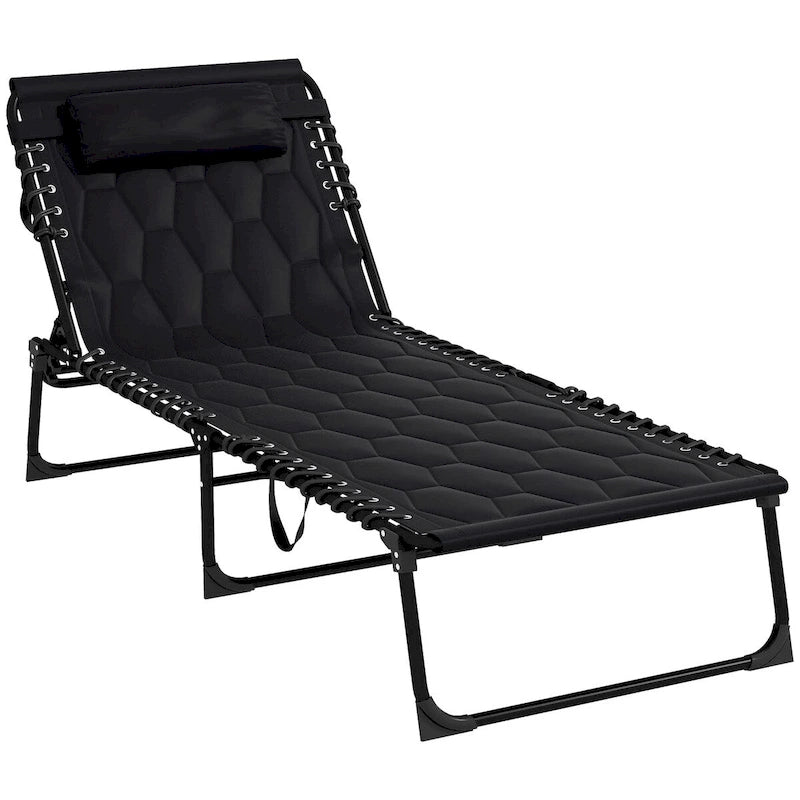 Ensemble de chaises longues pliantes avec dossier inclinable sur 5 positions, chaise longue de bronzage avec siège rembourré, pochette latérale et appui-tête