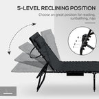 Ensemble de chaises longues pliantes avec dossier inclinable sur 5 positions, chaise longue de bronzage avec siège rembourré, pochette latérale et appui-tête