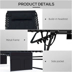 Ensemble de chaises longues pliantes avec dossier inclinable sur 5 positions, chaise longue de bronzage avec siège rembourré, pochette latérale et appui-tête