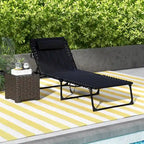 Ensemble de chaises longues pliantes avec dossier inclinable sur 5 positions, chaise longue de bronzage avec siège rembourré, pochette latérale et appui-tête