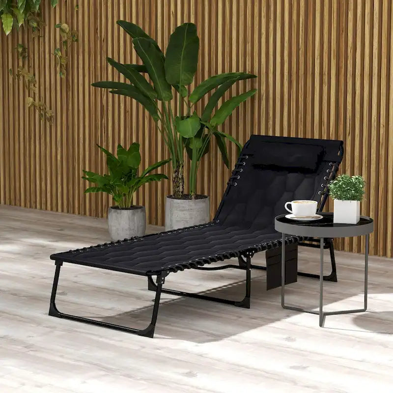 Ensemble de chaises longues pliantes avec dossier inclinable sur 5 positions, chaise longue de bronzage avec siège rembourré, pochette latérale et appui-tête