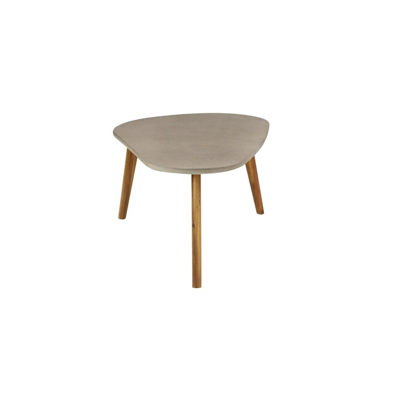 Table d'appoint ovale extérieure en polyrésine inspirée du béton avec pieds coniques en bois marron - Gris - Roche River Decor