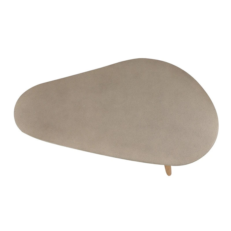 Table d'appoint ovale extérieure en polyrésine inspirée du béton avec pieds coniques en bois marron - Gris - Roche River Decor