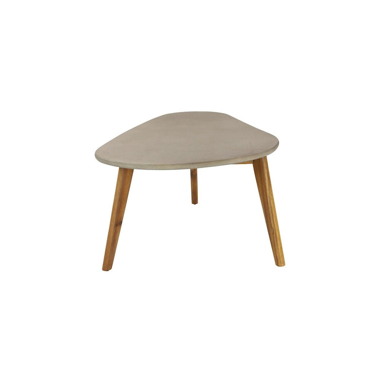 Table d'appoint ovale extérieure en polyrésine inspirée du béton avec pieds coniques en bois marron - Gris - Roche River Decor