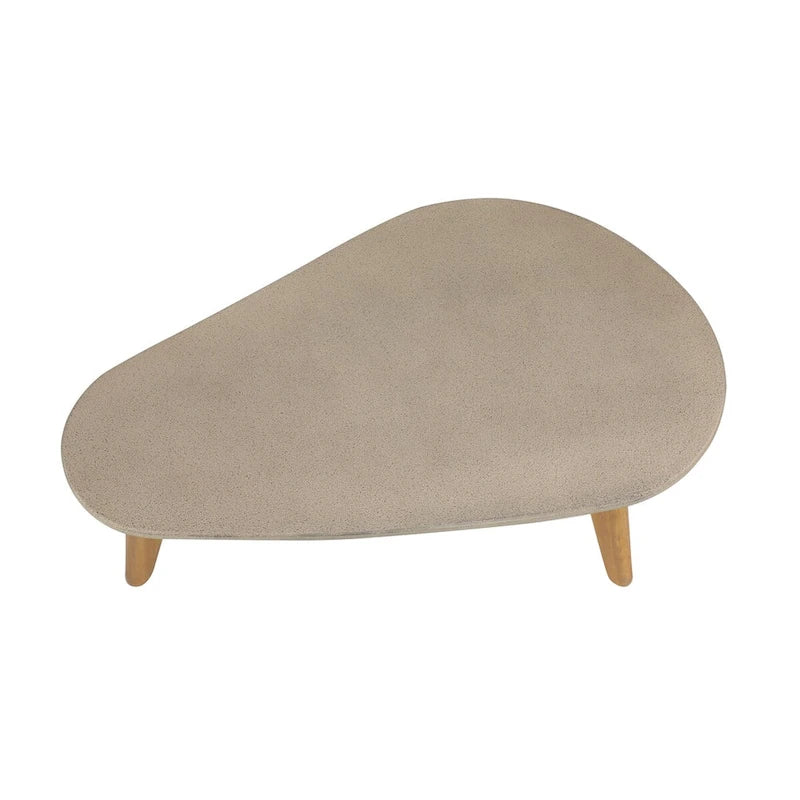 Table d'appoint ovale extérieure en polyrésine inspirée du béton avec pieds coniques en bois marron - Gris - Roche River Decor