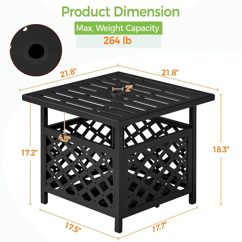 Support de table pour parasol carré d'extérieur Yaheetech, table d'appoint avec trou pour parasol, noir