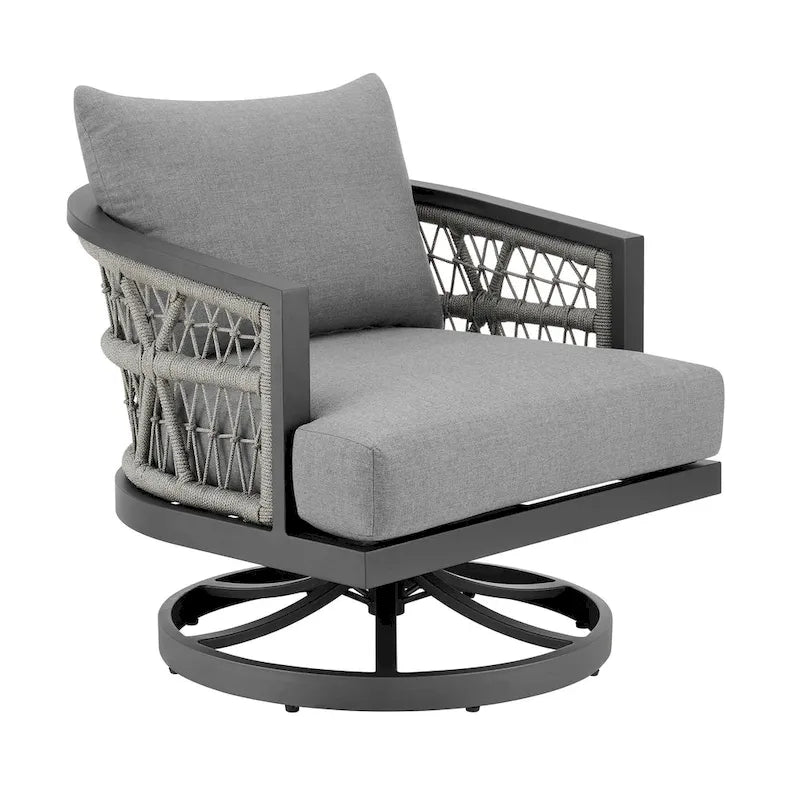 Fauteuil pivotant de jardin Hosa, 76 cm, avec structure en métal gris et corde tressée