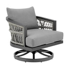 Fauteuil pivotant de jardin Hosa, 76 cm, avec structure en métal gris et corde tressée