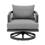 Fauteuil pivotant de jardin Hosa, 76 cm, avec structure en métal gris et corde tressée