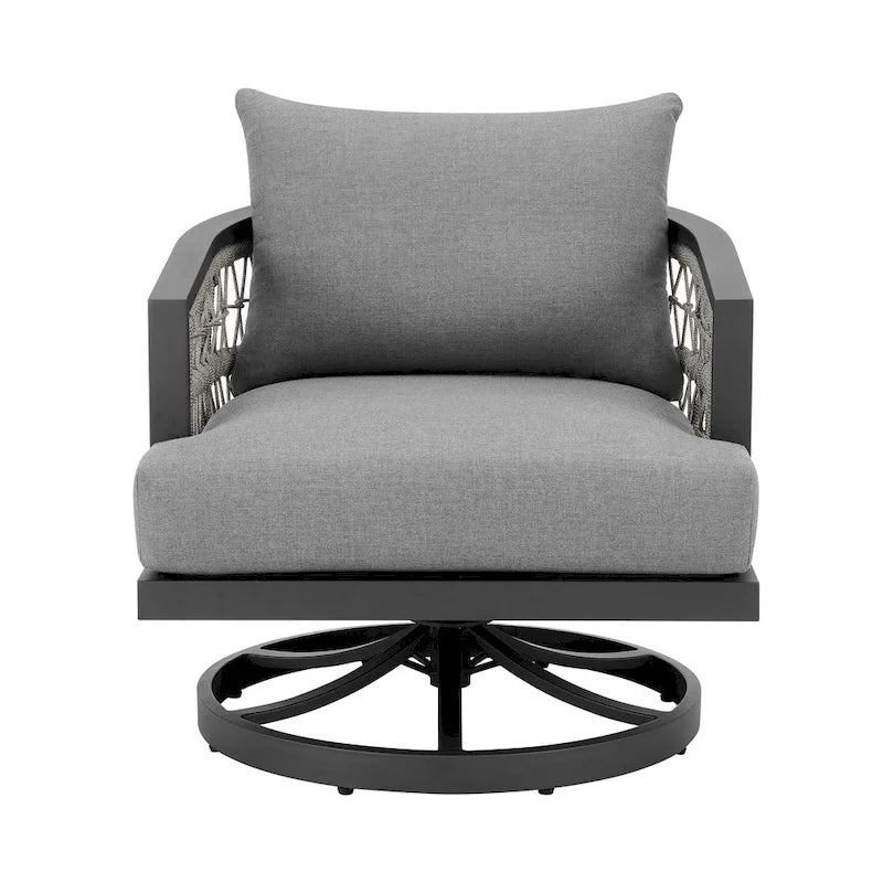 Fauteuil pivotant de jardin Hosa, 76 cm, avec structure en métal gris et corde tressée