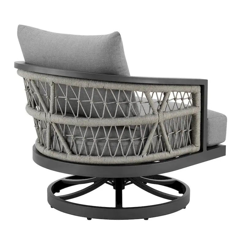 Fauteuil pivotant de jardin Hosa, 76 cm, avec structure en métal gris et corde tressée