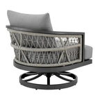 Fauteuil pivotant de jardin Hosa, 76 cm, avec structure en métal gris et corde tressée