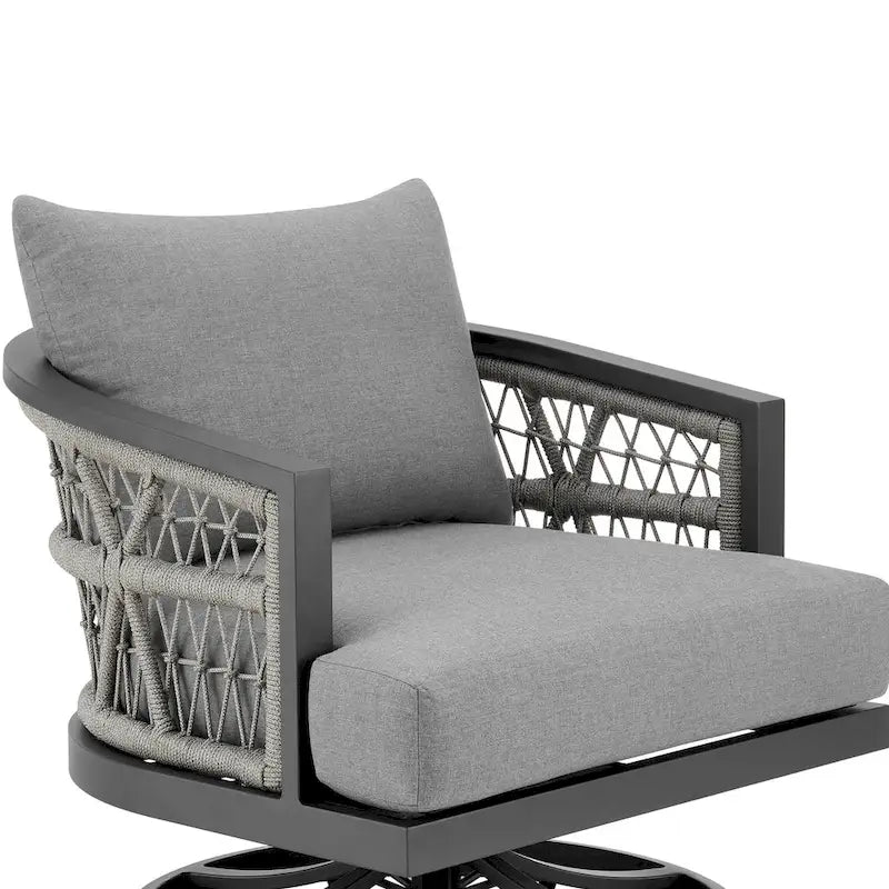 Fauteuil pivotant de jardin Hosa, 76 cm, avec structure en métal gris et corde tressée