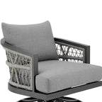 Fauteuil pivotant de jardin Hosa, 76 cm, avec structure en métal gris et corde tressée