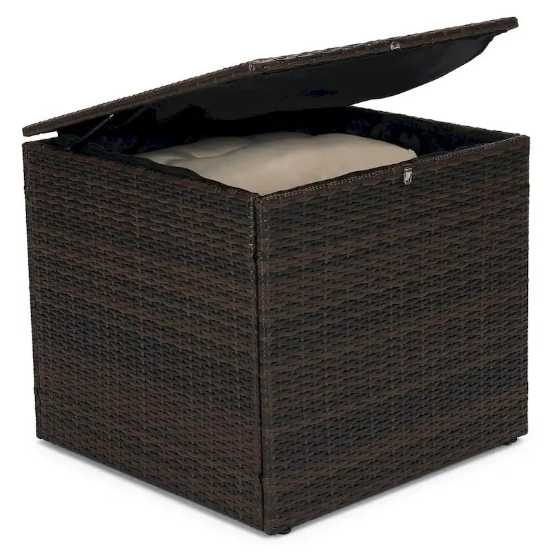 Boîte de rangement de terrasse/table d'appoint extérieure en osier