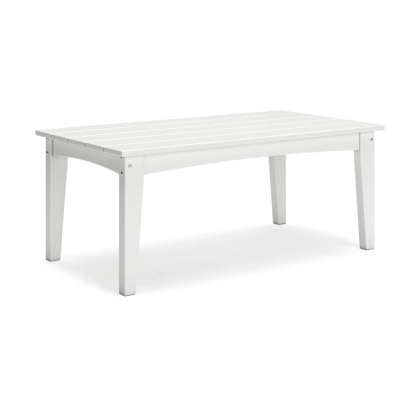 Table basse d'extérieur Fini 44 pouces, plateau à lattes, style moderne, finition blanche