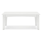 Table basse d'extérieur Fini 44 pouces, plateau à lattes, style moderne, finition blanche
