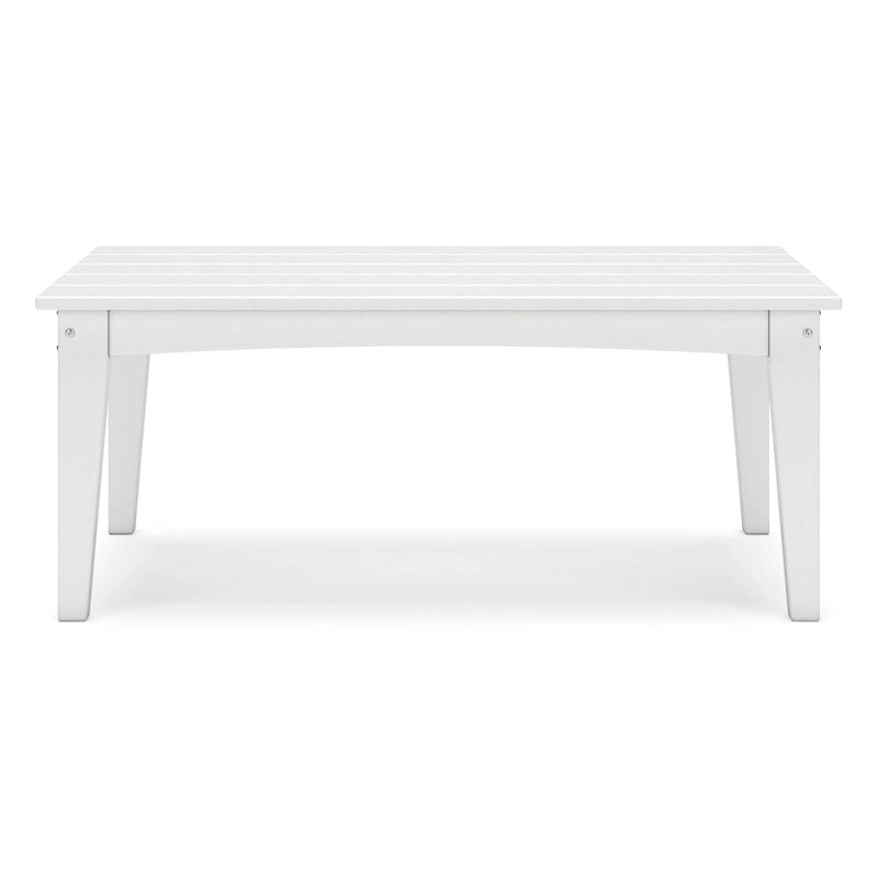 Table basse d'extérieur Fini 44 pouces, plateau à lattes, style moderne, finition blanche