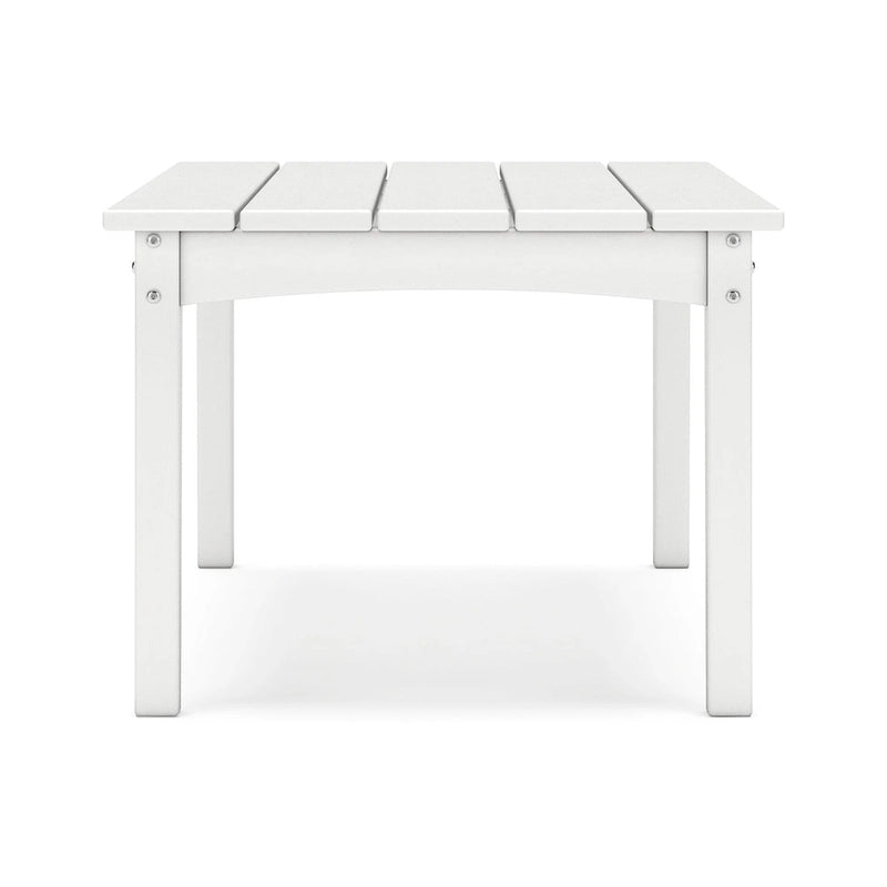 Table basse d'extérieur Fini 44 pouces, plateau à lattes, style moderne, finition blanche