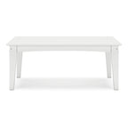 Table basse d'extérieur Fini 44 pouces, plateau à lattes, style moderne, finition blanche