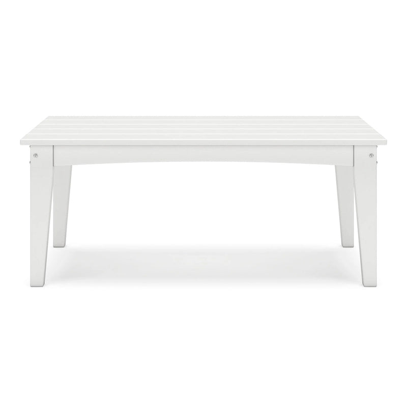 Table basse d'extérieur Fini 44 pouces, plateau à lattes, style moderne, finition blanche