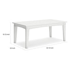 Table basse d'extérieur Fini 44 pouces, plateau à lattes, style moderne, finition blanche
