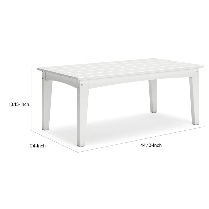 Table basse d'extérieur Fini 44 pouces, plateau à lattes, style moderne, finition blanche