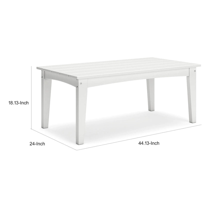 Table basse d'extérieur Fini 44 pouces, plateau à lattes, style moderne, finition blanche