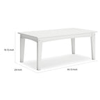 Table basse d'extérieur Fini 44 pouces, plateau à lattes, style moderne, finition blanche