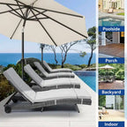 Chaise longue de patio inclinable pour l'extérieur en rotin avec dossier réglable, tapis amovible et roues - N/A