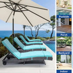 Chaise longue de patio inclinable pour l'extérieur en rotin avec dossier réglable, tapis amovible et roues - N/A