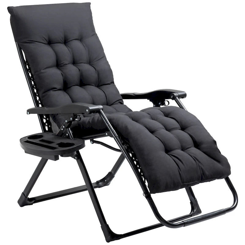 Chaise longue Outsunny Zero Gravity, chaise inclinable pliante avec coussin rembourré, plateau latéral pour l'intérieur et l'extérieur