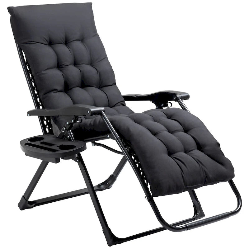 Chaise longue Outsunny Zero Gravity, chaise inclinable pliante avec coussin rembourré, plateau latéral pour l'intérieur et l'extérieur