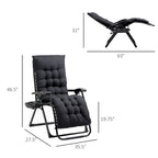 Chaise longue Outsunny Zero Gravity, chaise inclinable pliante avec coussin rembourré, plateau latéral pour l'intérieur et l'extérieur