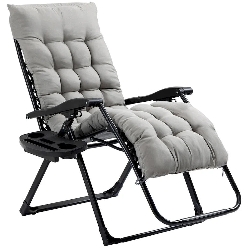 Chaise longue Outsunny Zero Gravity, chaise inclinable pliante avec coussin rembourré, plateau latéral pour l'intérieur et l'extérieur