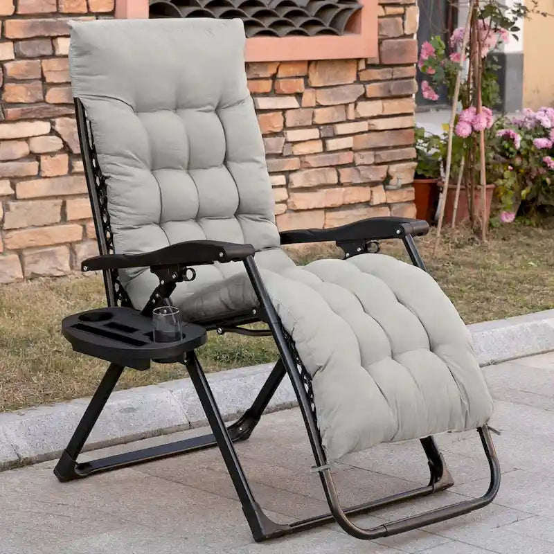 Chaise longue Outsunny Zero Gravity, chaise inclinable pliante avec coussin rembourré, plateau latéral pour l'intérieur et l'extérieur
