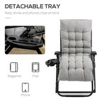 Chaise longue Outsunny Zero Gravity, chaise inclinable pliante avec coussin rembourré, plateau latéral pour l'intérieur et l'extérieur