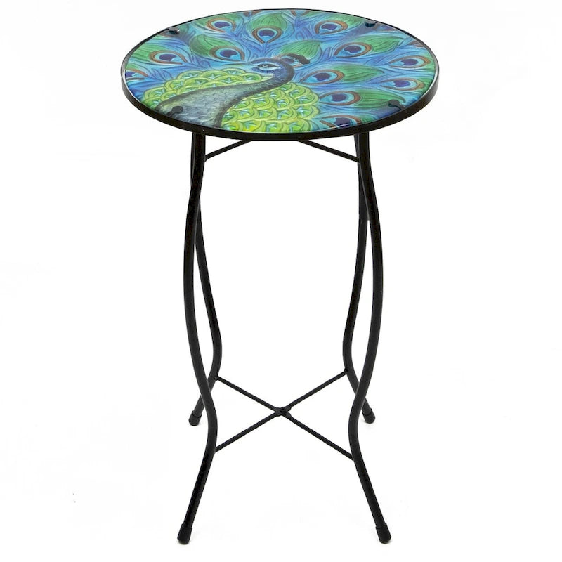 19 Blue and Green Peacock Glass Patio Side Table