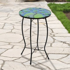 Table d'appoint de terrasse en verre paon bleu et vert, 19 po