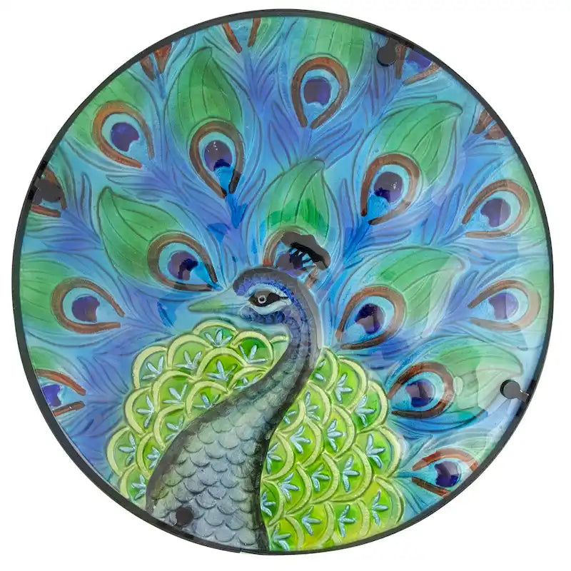 Table d'appoint de terrasse en verre paon bleu et vert, 19 po