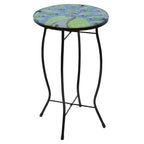 Table d'appoint de terrasse en verre paon bleu et vert, 19 po