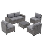 Ensemble de conversation d'extérieur 6 pièces en osier, 5 personnes, combinaison libre, avec housses de coussin double ensemble