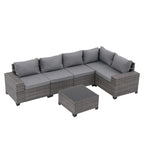 Ensemble de conversation d'extérieur 6 pièces en osier, 5 personnes, combinaison libre, avec housses de coussin double ensemble