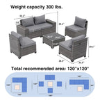 Ensemble de conversation d'extérieur 6 pièces en osier, 5 personnes, combinaison libre, avec housses de coussin double ensemble