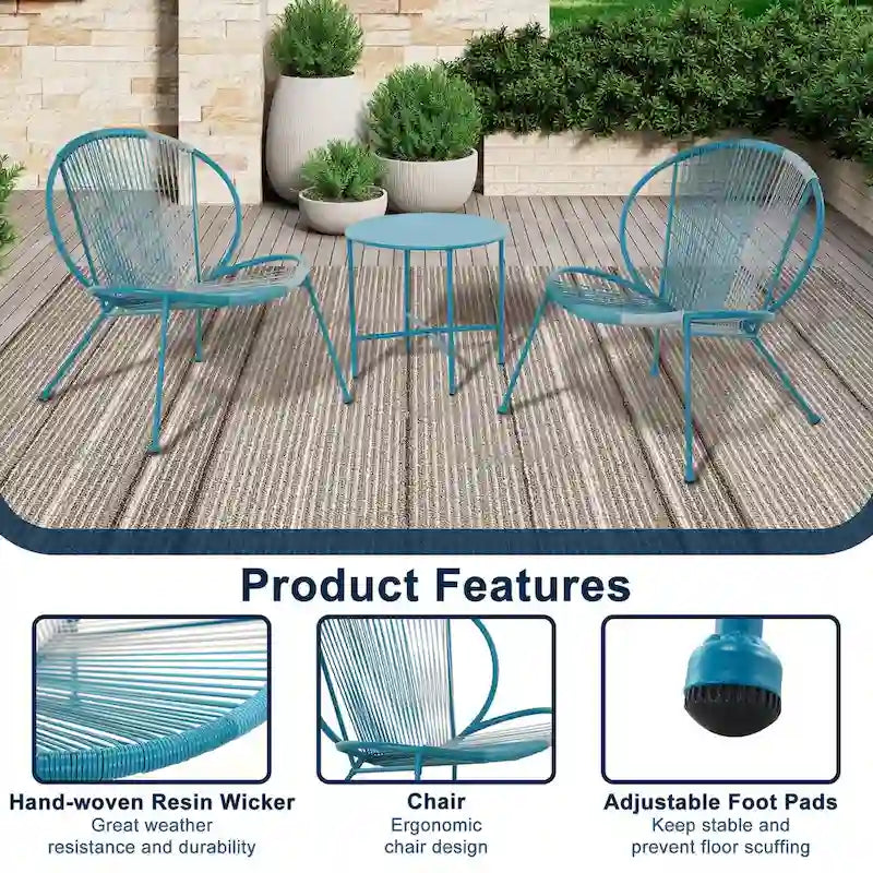 Ensemble de conversation d'extérieur avec 3 chaises Acapulco et une table d'appoint
