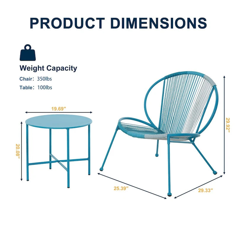 Ensemble de conversation d'extérieur avec 3 chaises Acapulco et une table d'appoint