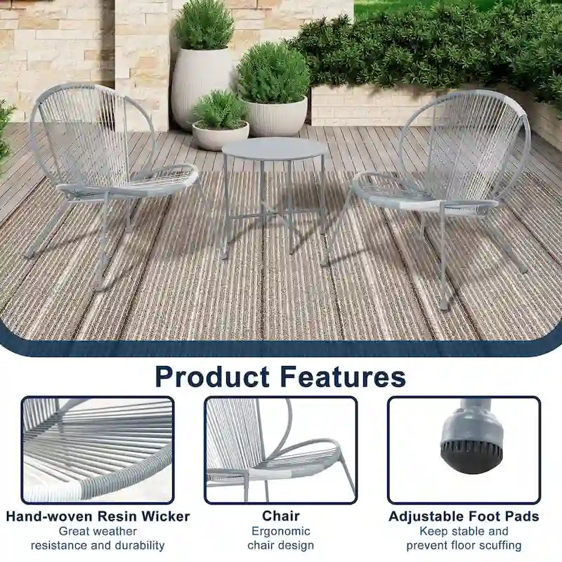 Ensemble de conversation d'extérieur avec 3 chaises Acapulco et une table d'appoint